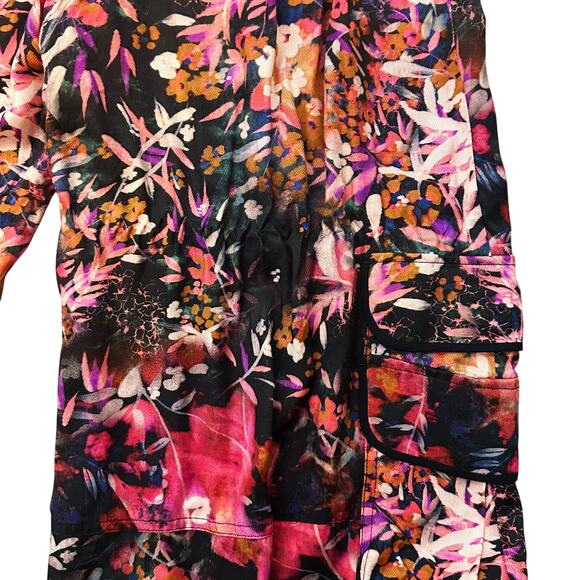 Anthropologie Palazzo Utility Cargo Pant $140 Pink Black Floral Flowy Size 10 - Picture 10 of 16